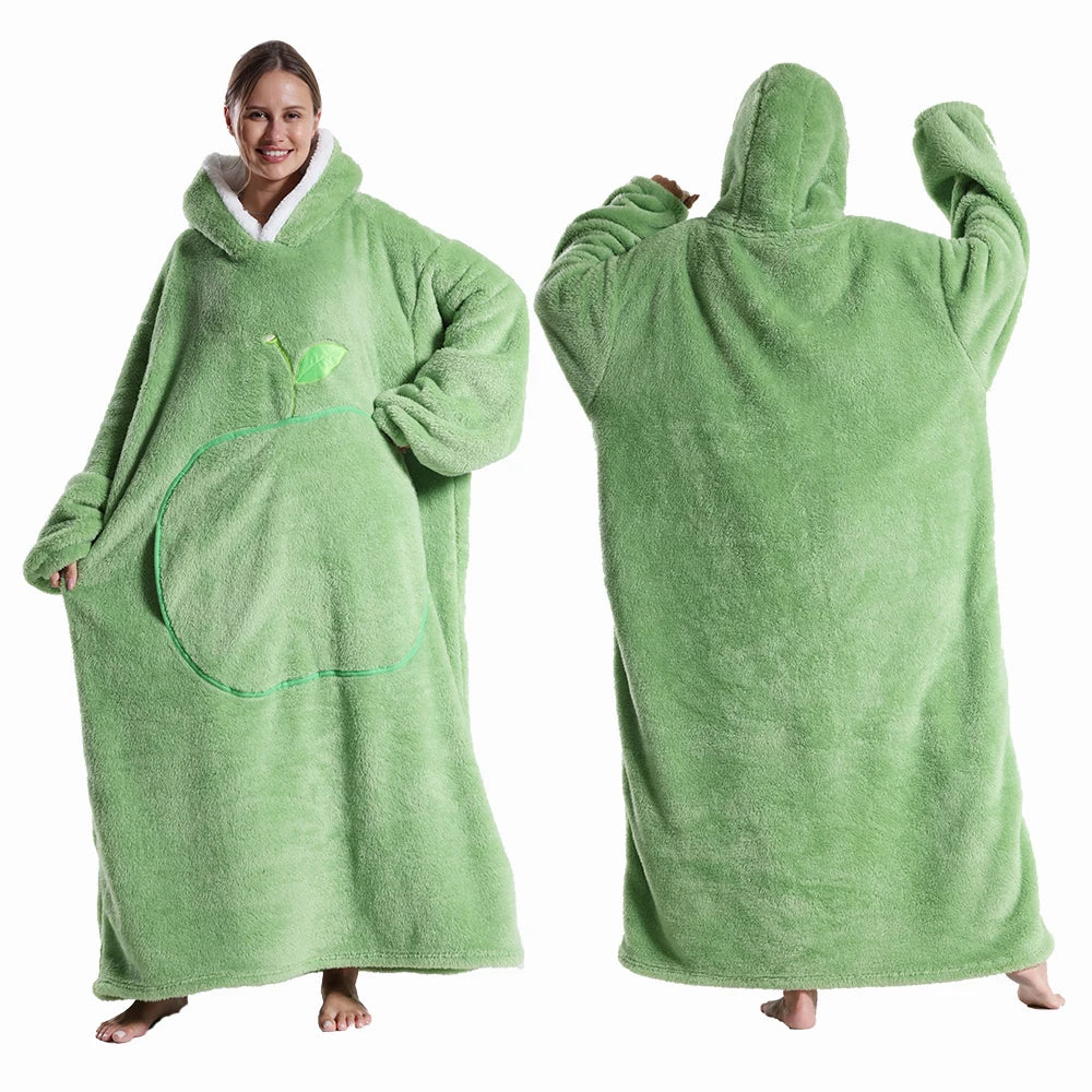 CozyHug Extra-Long Wearable Blanket – Flannel Hooded Sleeve Throw for Winter Warmth