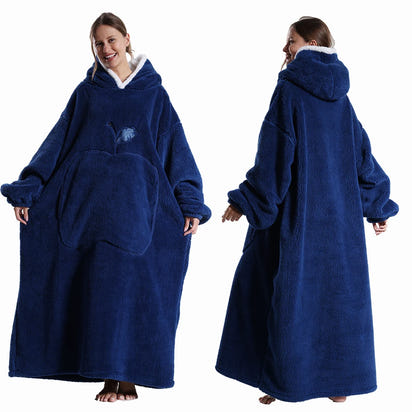 CozyHug Extra-Long Wearable Blanket – Flannel Hooded Sleeve Throw for Winter Warmth