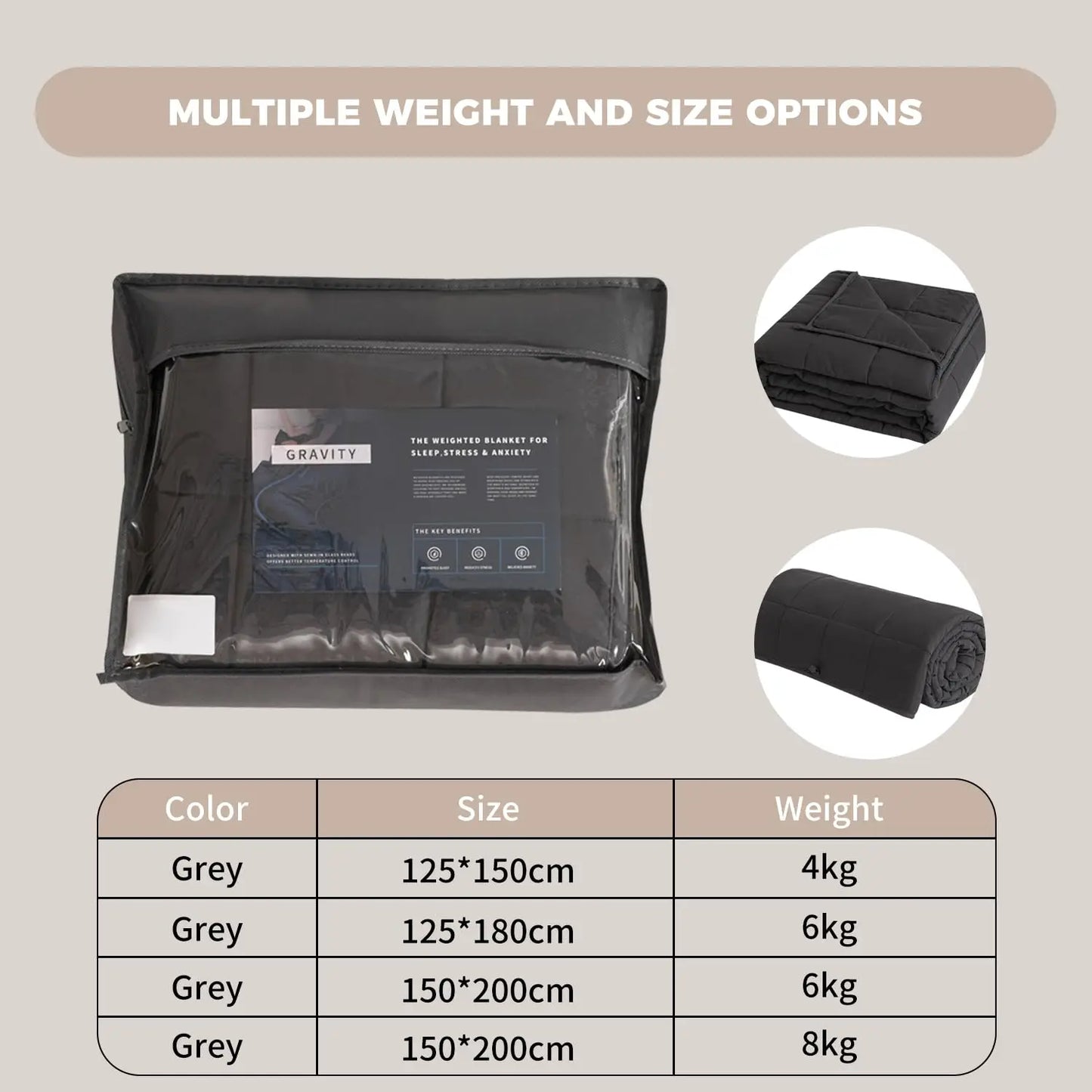 Heated Comfort™ Gravity Weighted Blanket – 4/6/8kg for Calming Sleep (Grey)