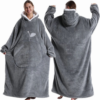 CozyHug Extra-Long Wearable Blanket – Flannel Hooded Sleeve Throw for Winter Warmth