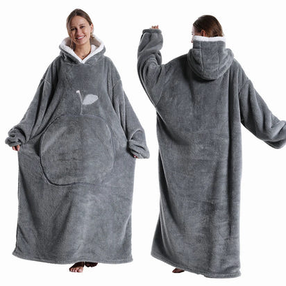 CozyHug Extra-Long Wearable Blanket – Flannel Hooded Sleeve Throw for Winter Warmth