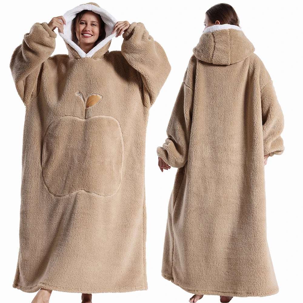 CozyHug Extra-Long Wearable Blanket – Flannel Hooded Sleeve Throw for Winter Warmth