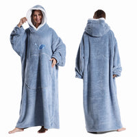 CozyHug Extra-Long Wearable Blanket – Flannel Hooded Sleeve Throw for Winter Warmth