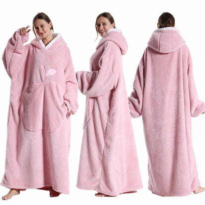CozyHug Extra-Long Wearable Blanket – Flannel Hooded Sleeve Throw for Winter Warmth