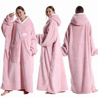 CozyHug Extra-Long Wearable Blanket – Flannel Hooded Sleeve Throw for Winter Warmth