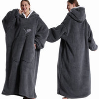 CozyHug Extra-Long Wearable Blanket – Flannel Hooded Sleeve Throw for Winter Warmth