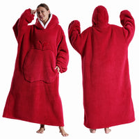 CozyHug Extra-Long Wearable Blanket – Flannel Hooded Sleeve Throw for Winter Warmth