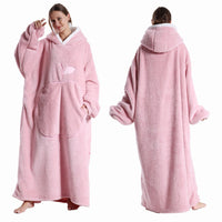 CozyHug Extra-Long Wearable Blanket – Flannel Hooded Sleeve Throw for Winter Warmth